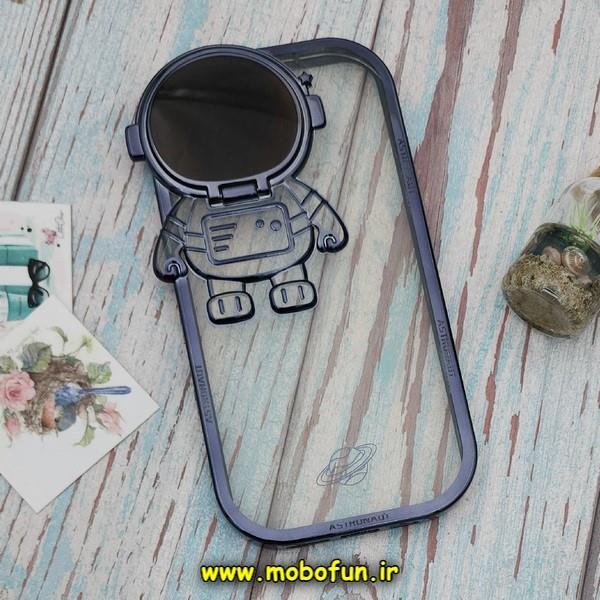 قاب گوشی iPhone 12 Pro Max آیفون طرح ژله ای فضانورد مای کیس گلد لاین شفاف Creative Case محافظ لنز دار سرمه ای تیره کد 618